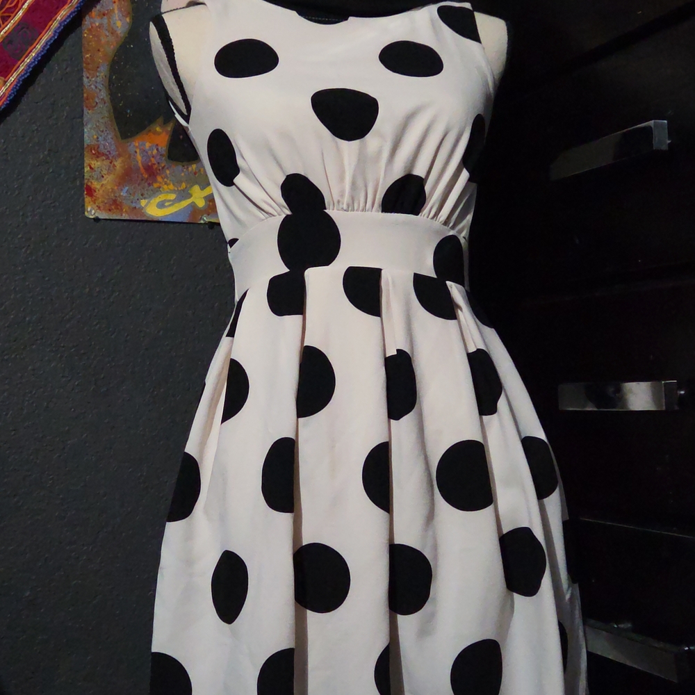 MIU MIU                     Black and White Polka Dot Midi Dress